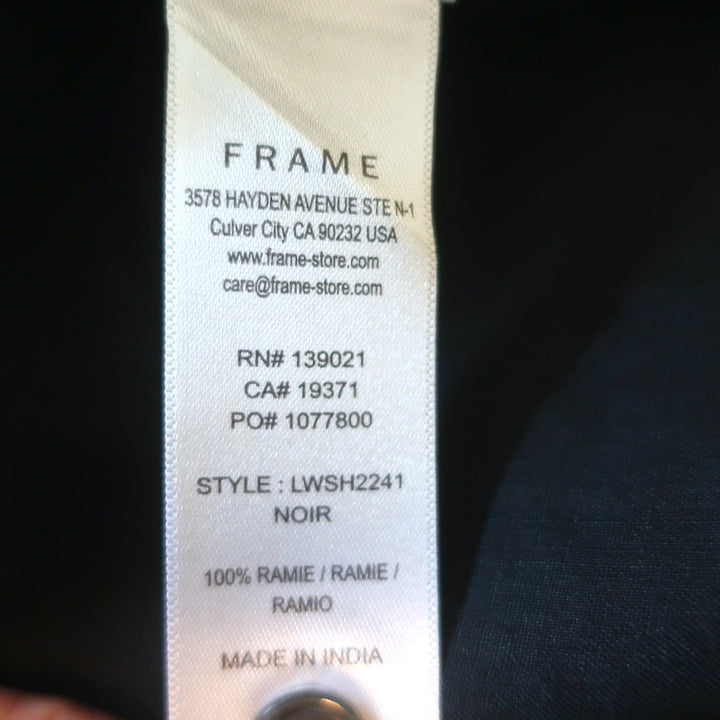 FRAME Lauren Ruffle Blouse Black Ramie Size Extra Small Long Sleeve Top