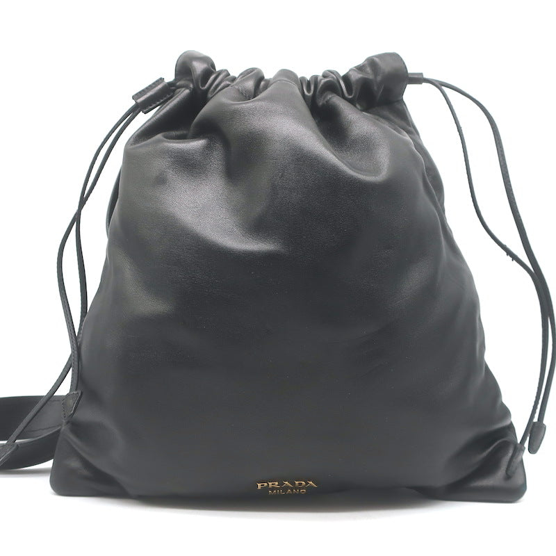 Prada Astrology Medium Crossbody Drawstring Bucket Bag Black Leather