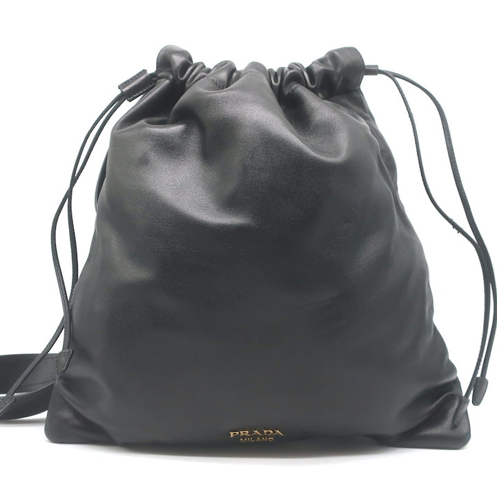 Prada Astrology Medium Crossbody Drawstring Bucket Bag Black Leather