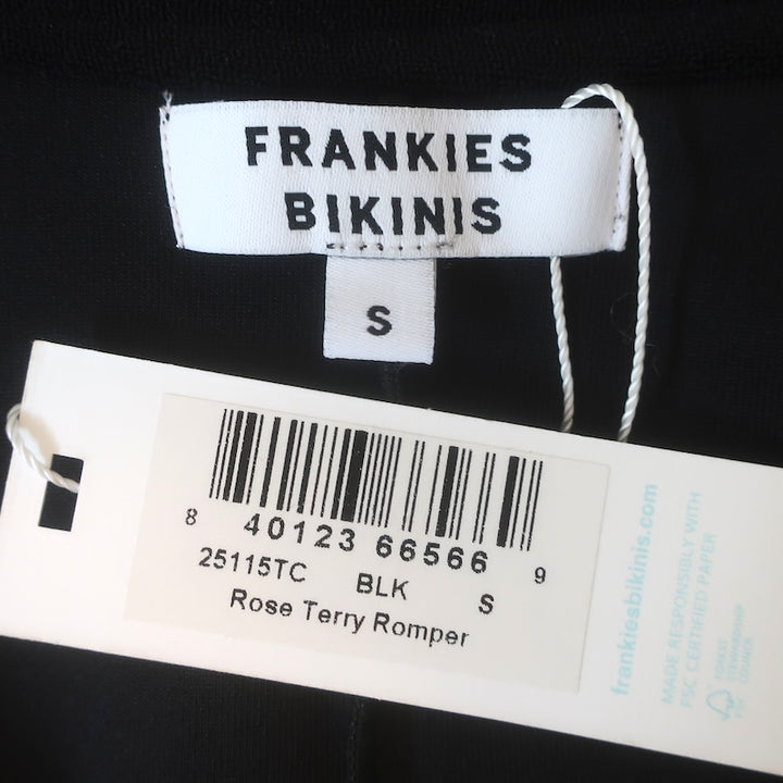 Frankies Bikinis Rose Terry Romper Black Stretch Jersey Size Small NEW