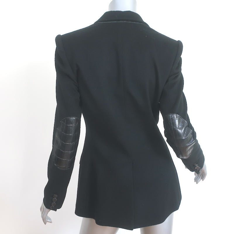 The Row Croc-Embossed Elbow Patch Blazer Black Size 4 Two-Button Jacket
