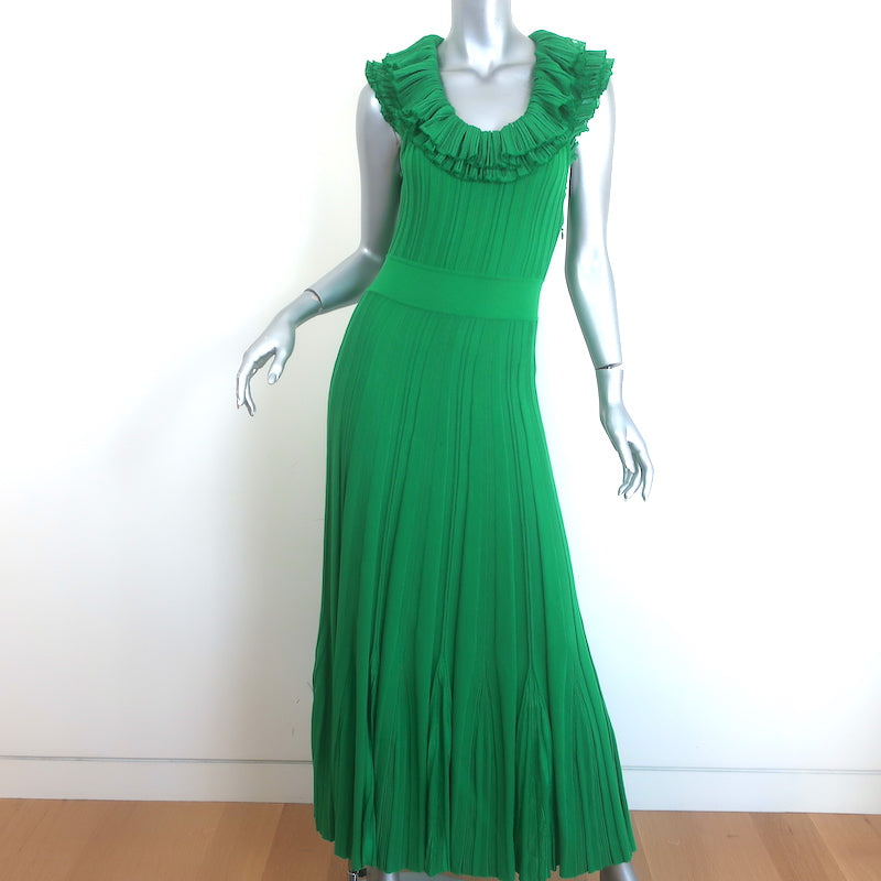 Alexander McQueen Sleeveless Ruffled Knit Maxi Dress Green Cotton