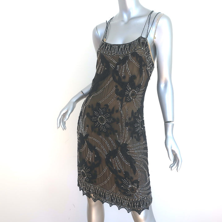 Tracy Reese Beaded Cami Dress Black Silk Chiffon Size 6