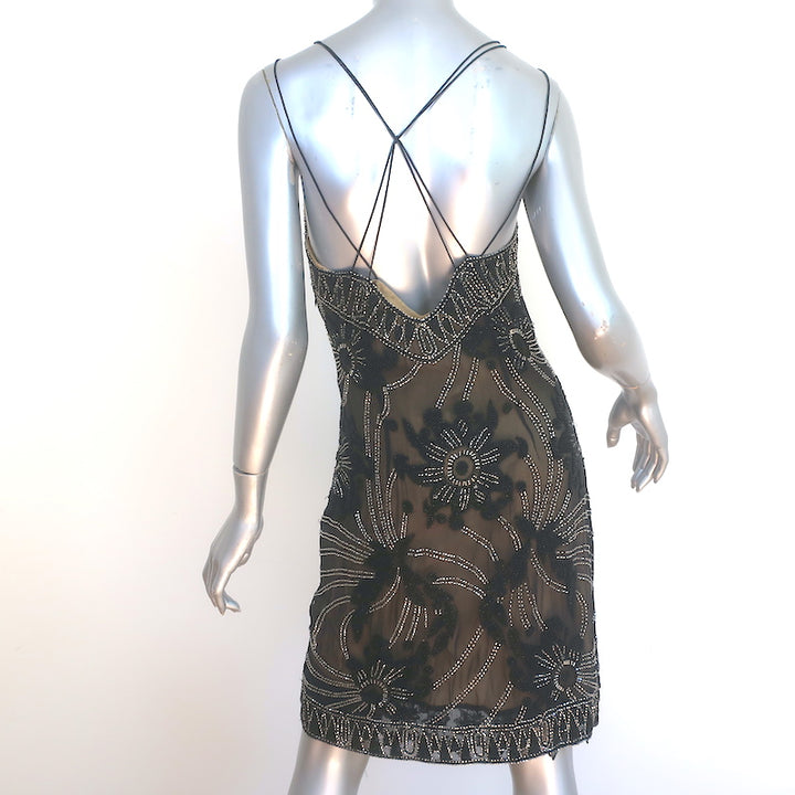 Tracy Reese Beaded Cami Dress Black Silk Chiffon Size 6