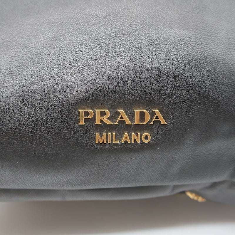 Prada Astrology Medium Crossbody Drawstring Bucket Bag Black Leather