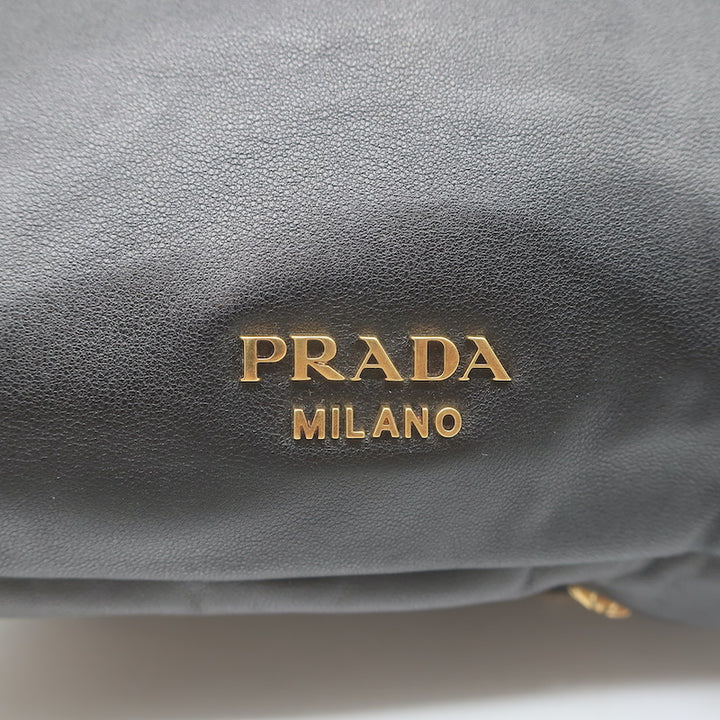 Prada Astrology Medium Crossbody Drawstring Bucket Bag Black Leather