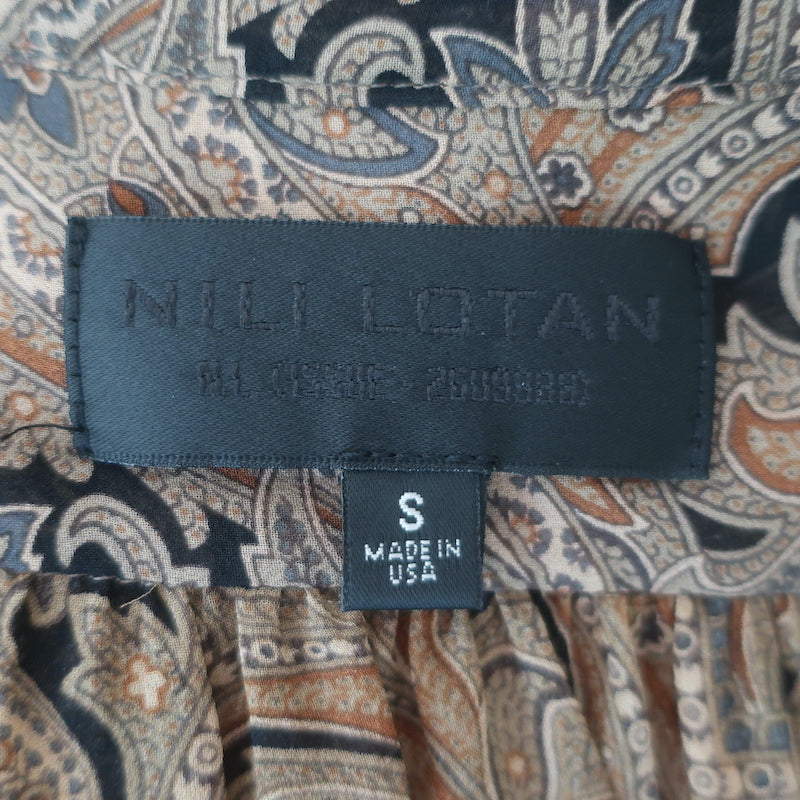 Nili Lotan Colleen Paisley Print Collared Blouse Brown Silk Size Small