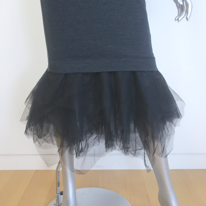 Brunello Cucinelli Ruffled Tulle-Hem Midi Dress Anthracite Size Extra Small NEW
