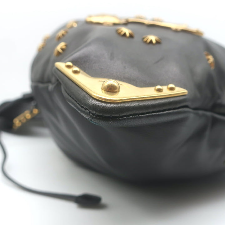 Prada Astrology Medium Crossbody Drawstring Bucket Bag Black Leather
