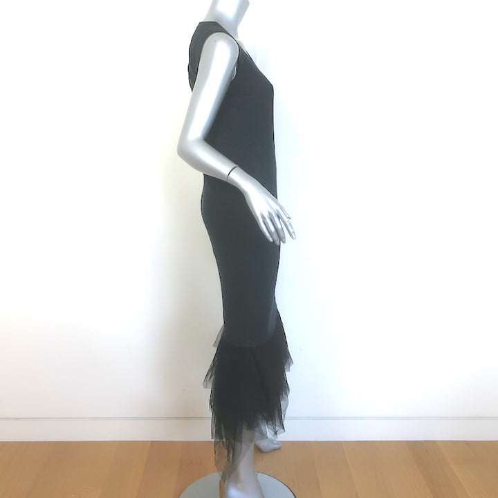 Brunello Cucinelli Ruffled Tulle-Hem Midi Dress Anthracite Size Extra Small NEW