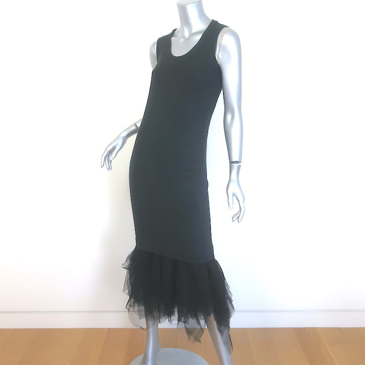 Brunello Cucinelli Ruffled Tulle-Hem Midi Dress Anthracite Size Extra Small NEW