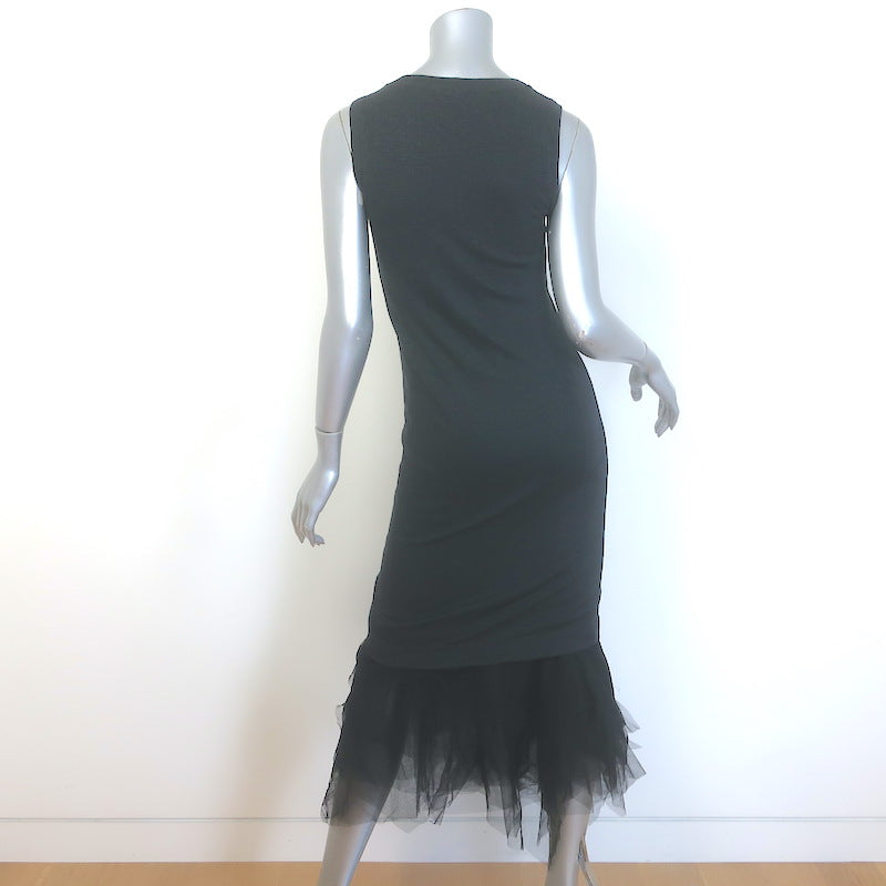 Brunello Cucinelli Ruffled Tulle-Hem Midi Dress Anthracite Size Extra Small NEW