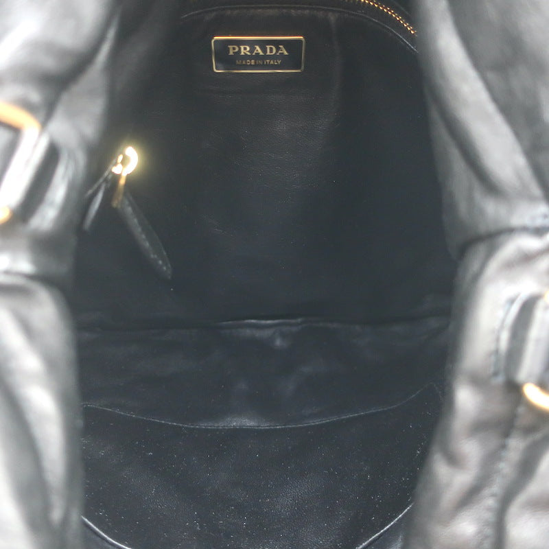 Prada Astrology Medium Crossbody Drawstring Bucket Bag Black Leather