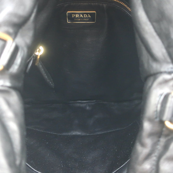 Prada Astrology Medium Crossbody Drawstring Bucket Bag Black Leather