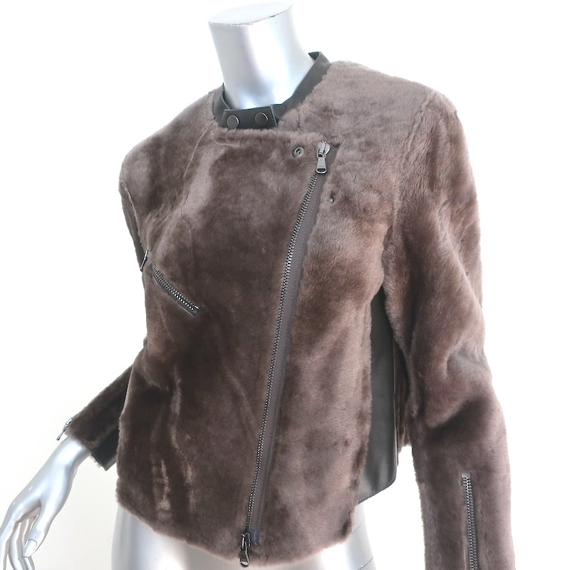 3.1 Phillip Lim Shearling Motorcycle Jacket Dark Brown Leather Size 6