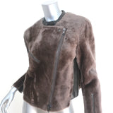 3.1 Phillip Lim Shearling Motorcycle Jacket Dark Brown Leather Size 6