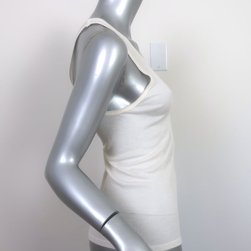 The Row Tank Top Ivory Semi-Sheer Ribbed Jersey Size Small