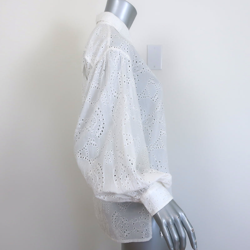 Nili Lotan Andree Eyelet-Embroidered Button Down Top Cream Cotton Size Small