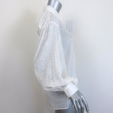 Nili Lotan Andree Eyelet-Embroidered Button Down Top Cream Cotton Size Small