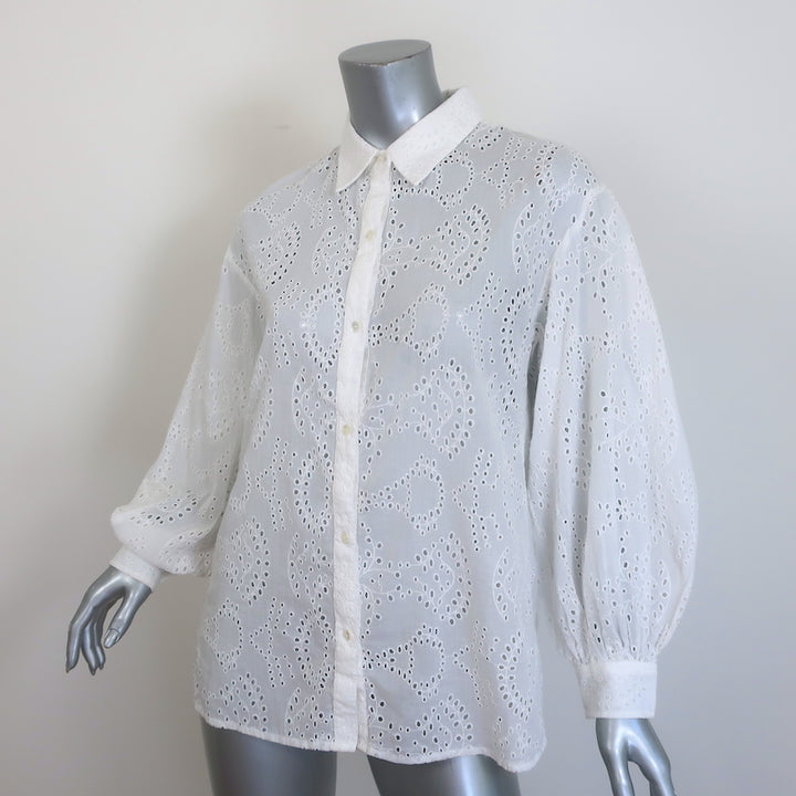 Nili Lotan Andree Eyelet-Embroidered Button Down Top Cream Cotton Size Small