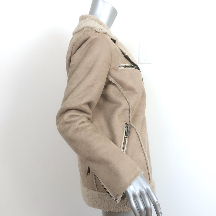 Current/Elliott The Sherpa Moto Jacket Bone Faux Suede Size 1