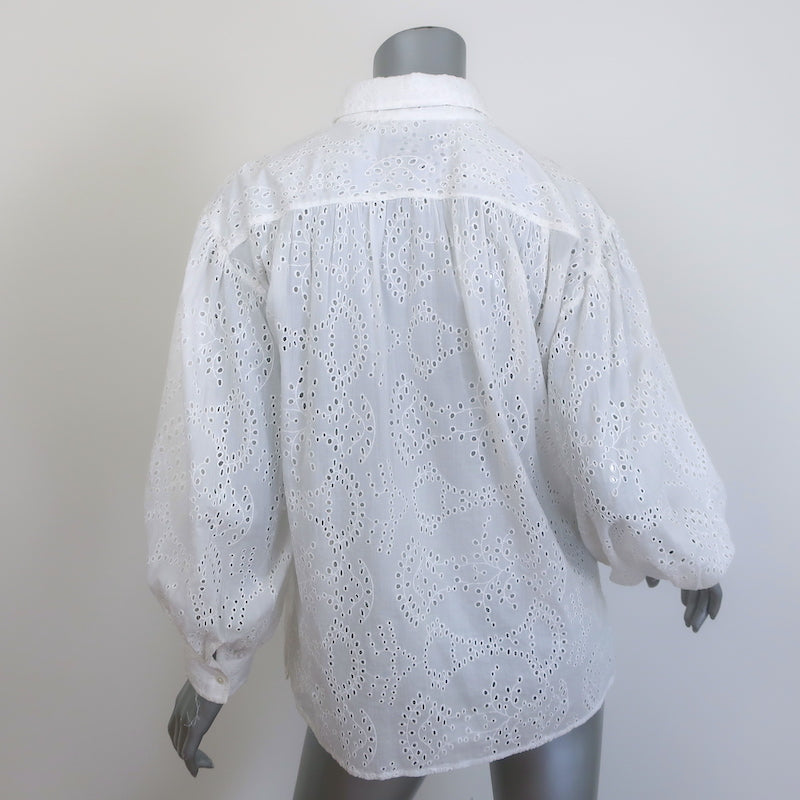 Nili Lotan Andree Eyelet-Embroidered Button Down Top Cream Cotton Size Small