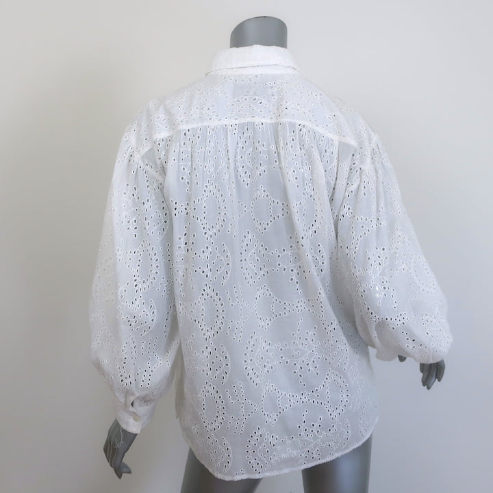 Nili Lotan Andree Eyelet-Embroidered Button Down Top Cream Cotton Size Small