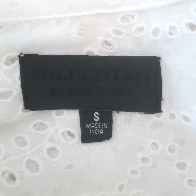 Nili Lotan Andree Eyelet-Embroidered Button Down Top Cream Cotton Size Small