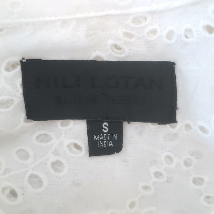 Nili Lotan Andree Eyelet-Embroidered Button Down Top Cream Cotton Size Small