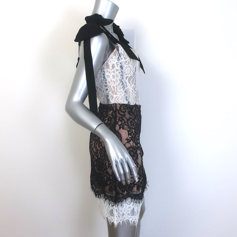 RASARIO Bow-Embellished Lace Corset Mini Dress Black/White Size 36 NEW