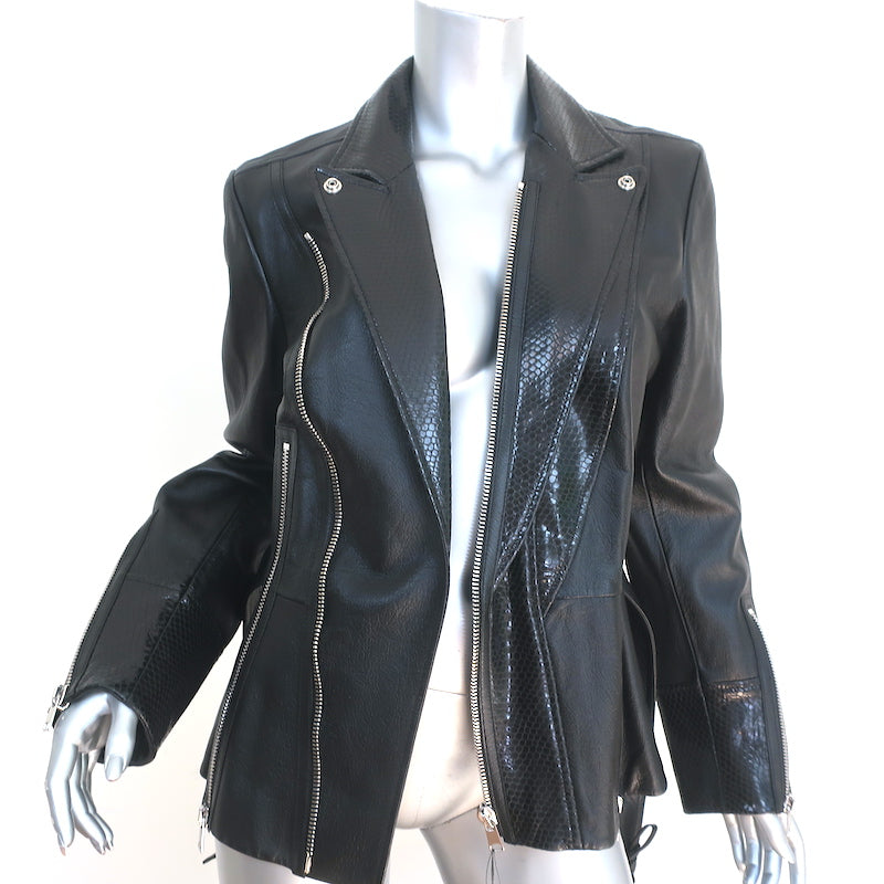 Alexander McQueen Snake-Embossed Leather Biker Jacket Black Size 48 NEW