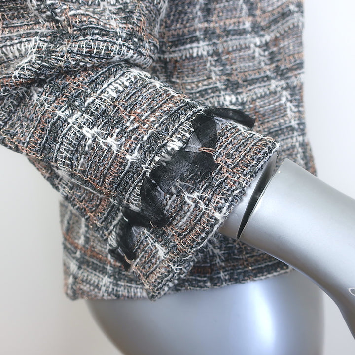 St. John Collection Checked Metallic Tweed Zip-Up Jacket Gray/Rose Gold Size 10