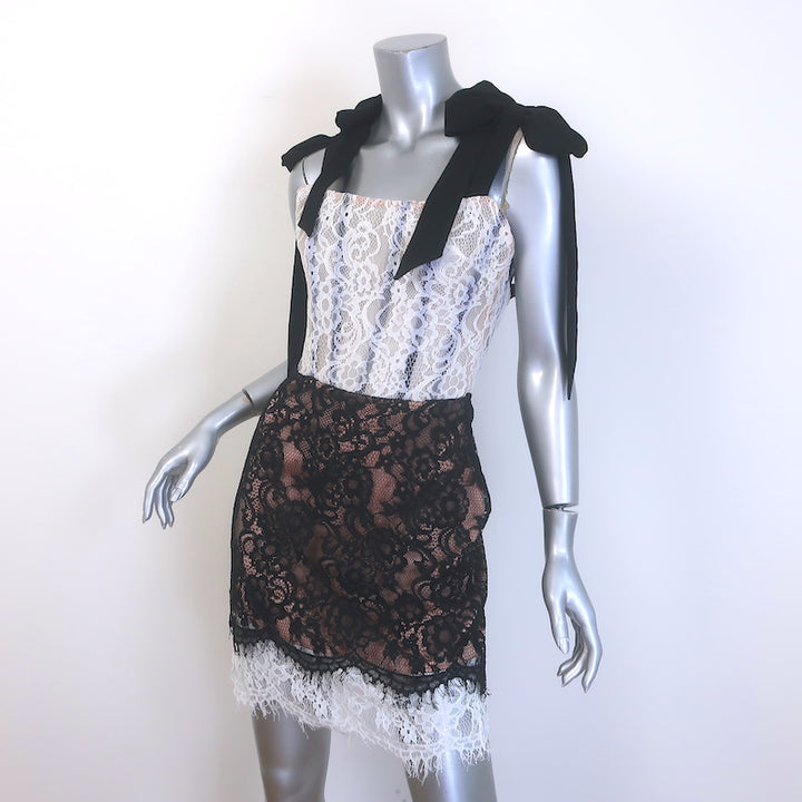 RASARIO Bow-Embellished Lace Corset Mini Dress Black/White Size 36 NEW