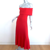 Mara Hoffman Imogen Off the Shoulder Midi Dress Red Ribbed Knit Size Medium