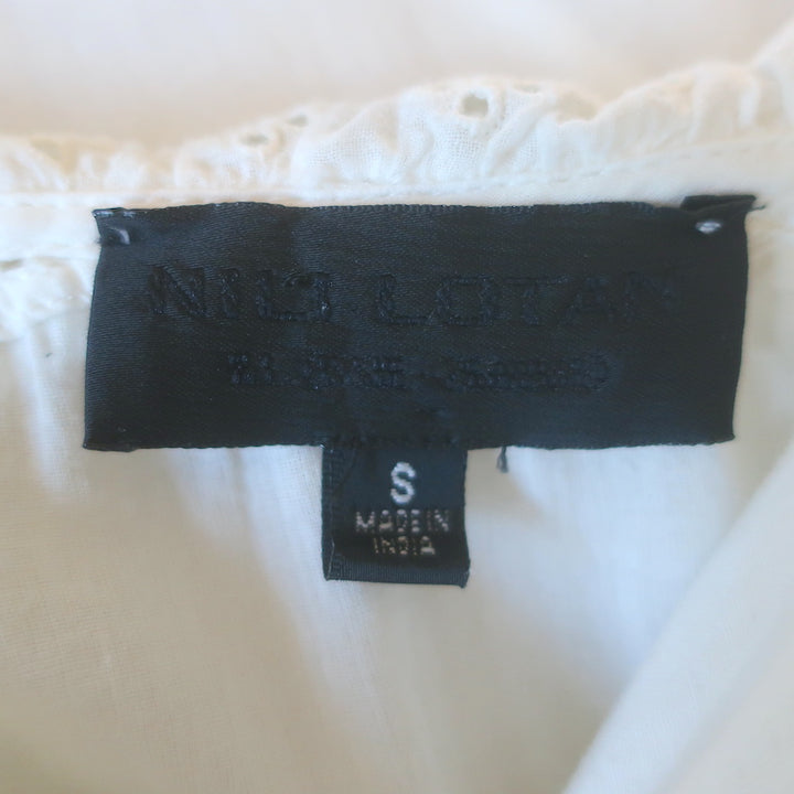 Nili Lotan Leanne Ruffled Lace-Trim Top Cream Size Small Sleeveless Blouse