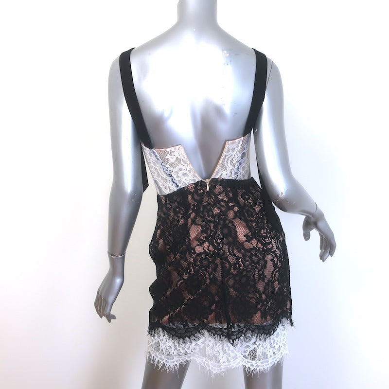 RASARIO Bow-Embellished Lace Corset Mini Dress Black/White Size 36 NEW