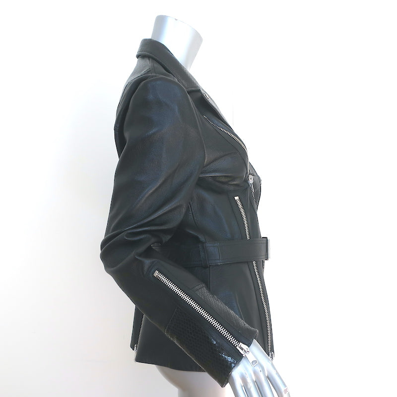 Alexander McQueen Snake-Embossed Leather Biker Jacket Black Size 48 NEW