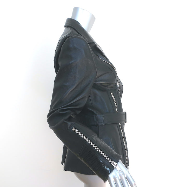 Alexander McQueen Snake-Embossed Leather Biker Jacket Black Size 48 NEW