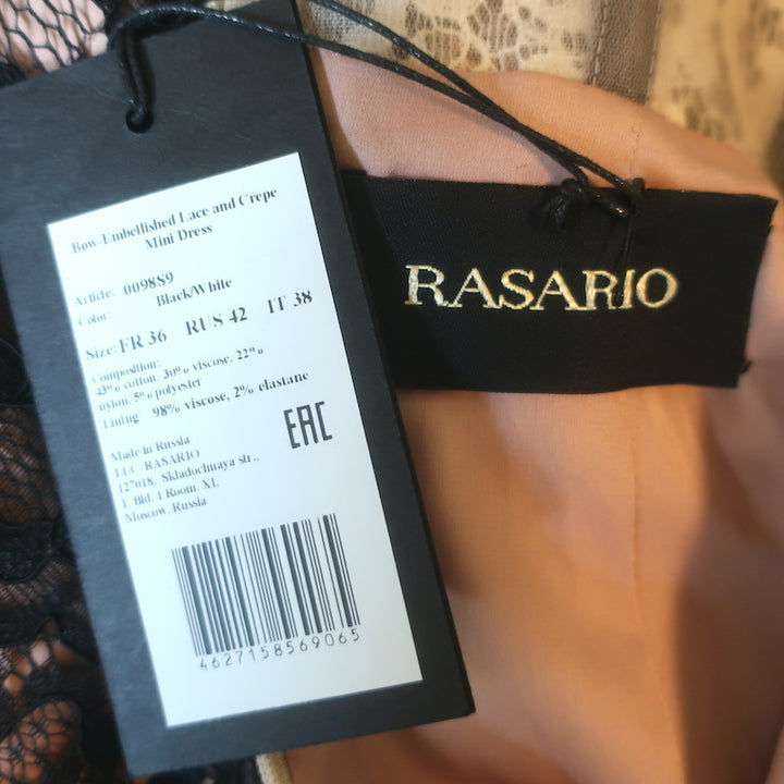 RASARIO Bow-Embellished Lace Corset Mini Dress Black/White Size 36 NEW