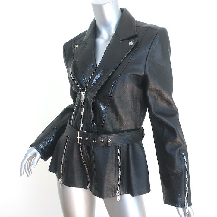 Alexander McQueen Snake-Embossed Leather Biker Jacket Black Size 48 NEW