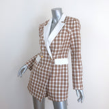 Endless Rose Houndstooth Blazer Romper Beige/White Tweed Size Small NEW