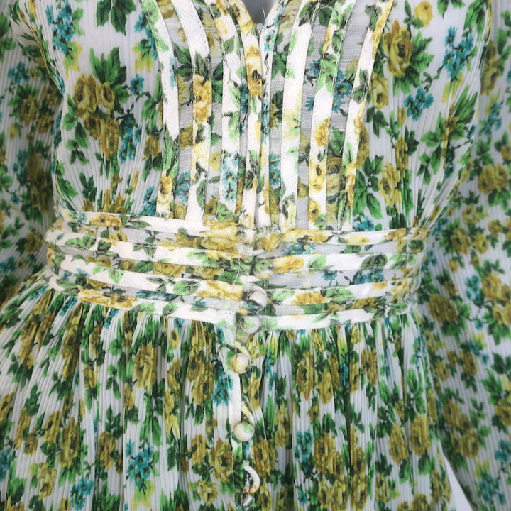 Zimmermann Golden Plisse Long Sleeve Mini Dress Green/Yellow Floral Print Size 2