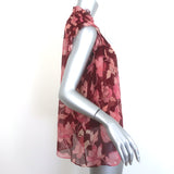 Zimmermann Concert Frilled Tie-Neck Top Burgundy Peonies Print Silk Size 1