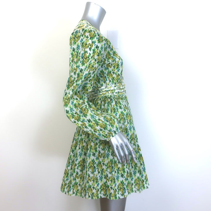 Zimmermann Golden Plisse Long Sleeve Mini Dress Green/Yellow Floral Print Size 2