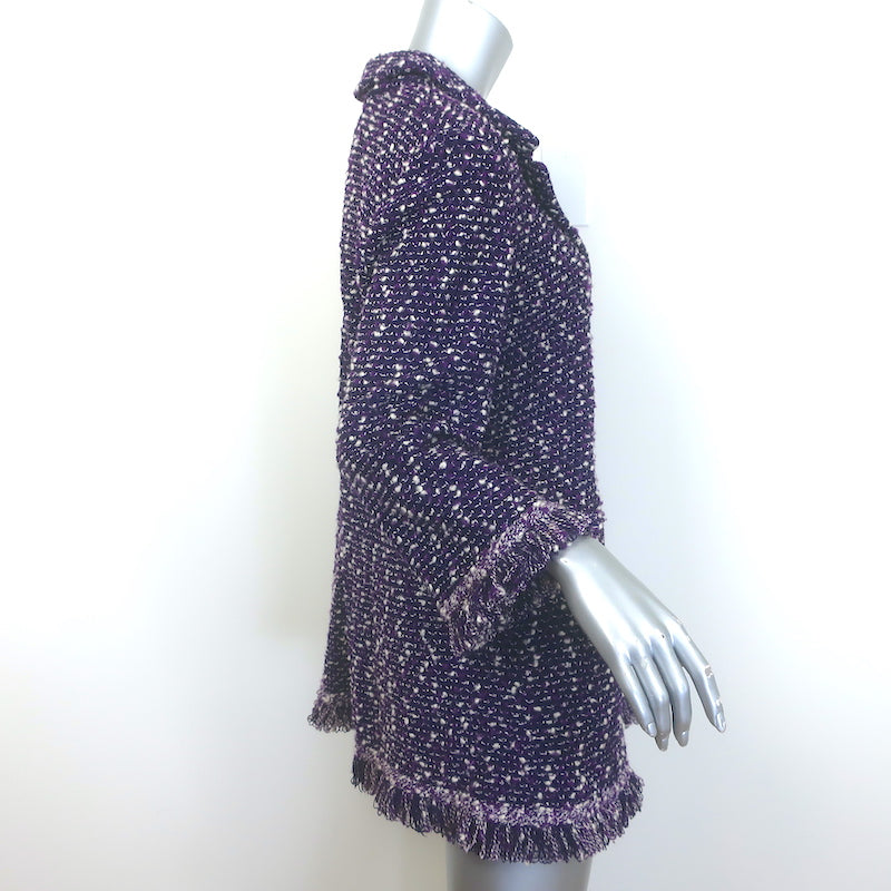 St. John Fringed Tweed Jacket Purple Wool-Blend Size Large