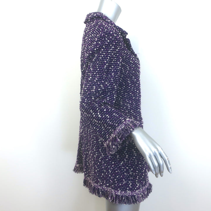St. John Fringed Tweed Jacket Purple Wool-Blend Size Large