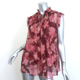 Zimmermann Concert Frilled Tie-Neck Top Burgundy Peonies Print Silk Size 1