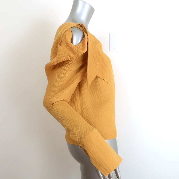 Hellessy Phacelia Asymmetric Off the Shoulder Top Marigold Linen-Silk Size 6