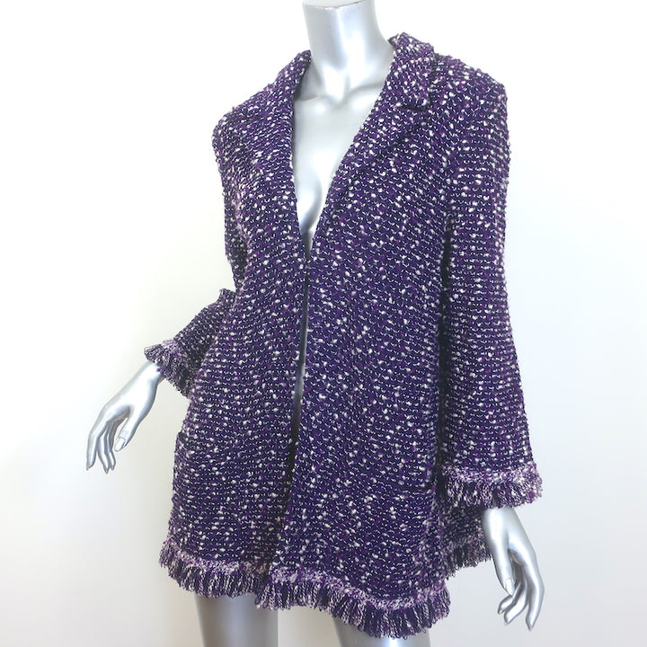 St. John Fringed Tweed Jacket Purple Wool-Blend Size Large