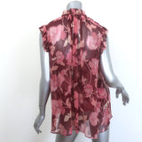 Zimmermann Concert Frilled Tie-Neck Top Burgundy Peonies Print Silk Size 1